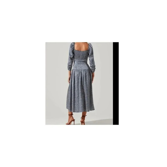 Aster The Label Blue Floral Dress Puff Sleeve Sweetheart Neck MIDI size XS - Picture 6 of 11